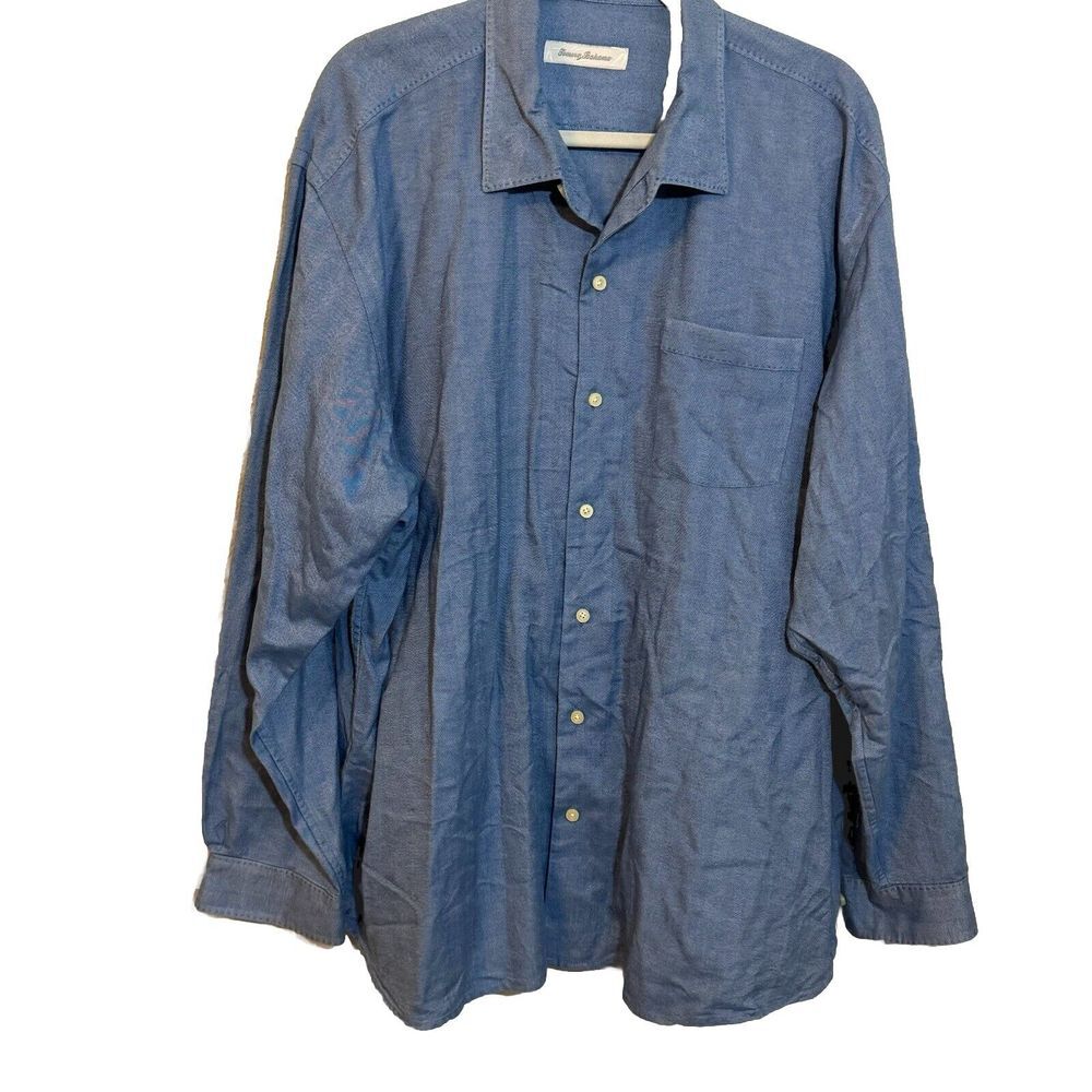 Tommy Bahama Shirt Mens XXL Blue Silk Button Down‎ Long Sleeve Lightweight Aloha